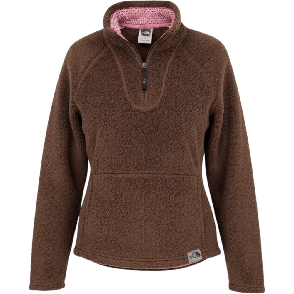 The North Face Fleece Jacket Girls Kids Brown Quarter Zip Pocket Outerwear XS